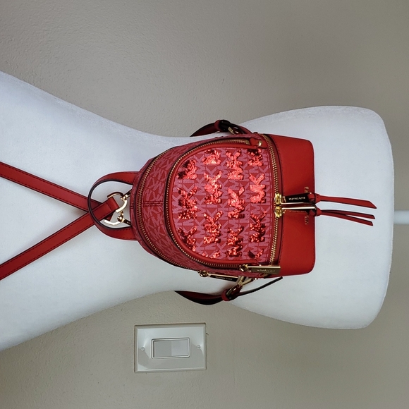 🎉2xHP🎉Michael Kors ♥️NWT♥️ Rhea Zip XS Backpack in Fire Engine Red!♥️♥️♥️ - Picture 13 of 16